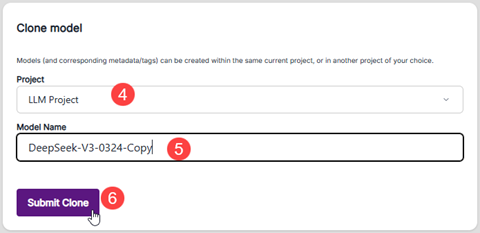Clone model dialog box