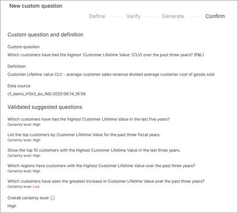 custom questions confirm