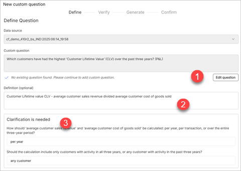 custom questions define